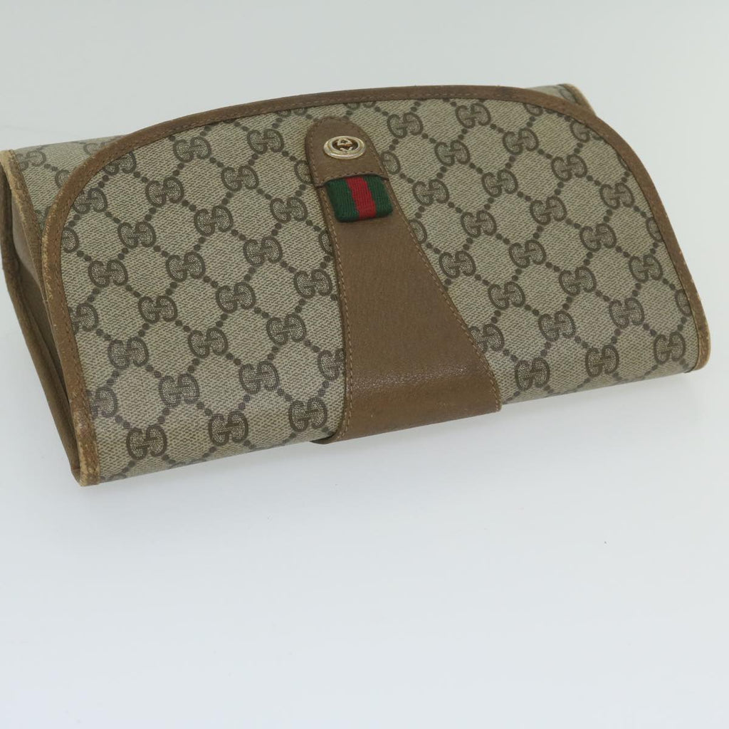 GUCCI GG Supreme Web Sherry Line Clutch Bag Beige Red 89 01 030 am5314