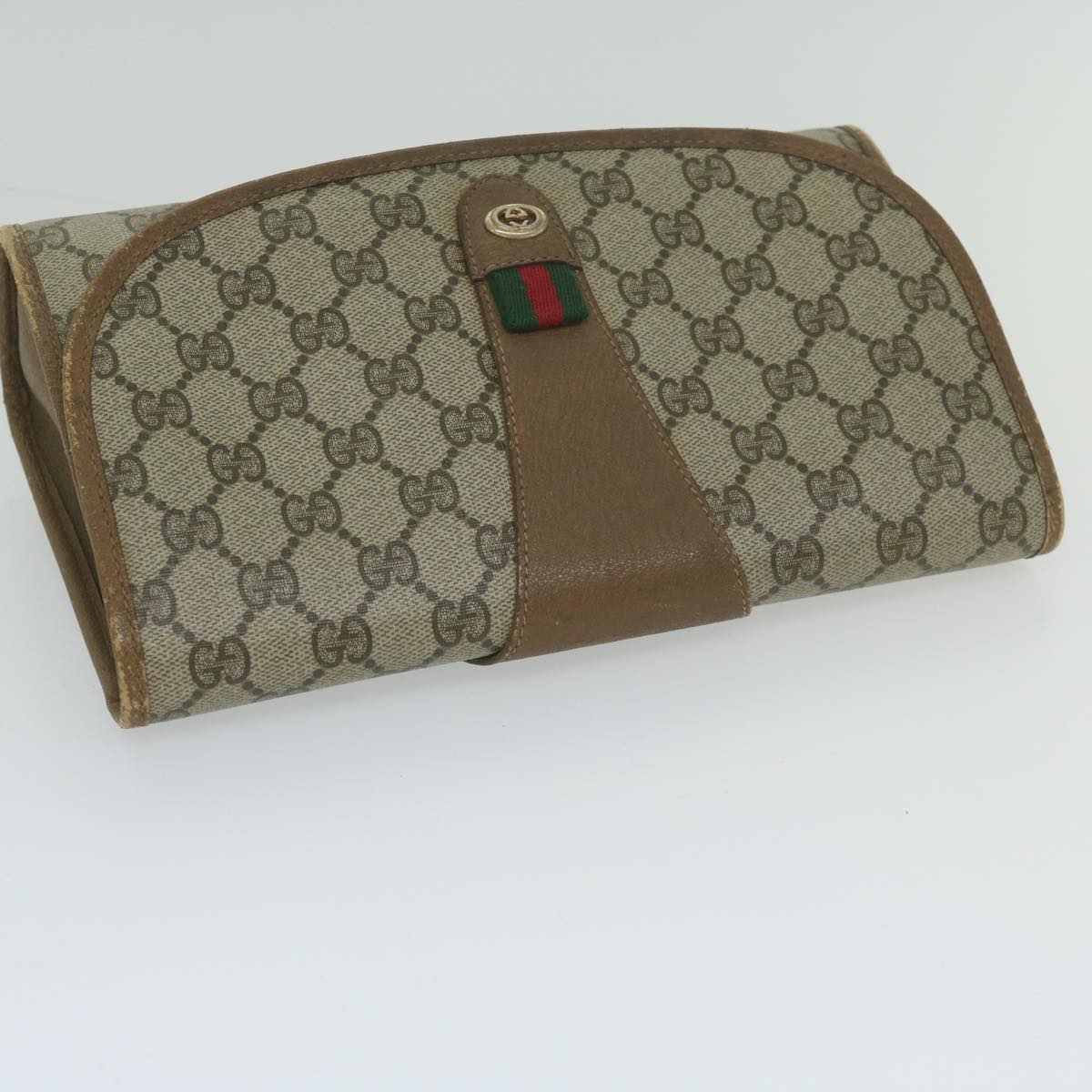 GUCCI GG Supreme Web Sherry Line Clutch Bag Beige Red 89 01 030 am5314