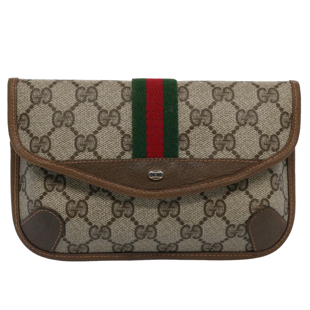 GUCCI GG Supreme Web Sherry Line Pouch Beige Red Green 89 01 021 am5317