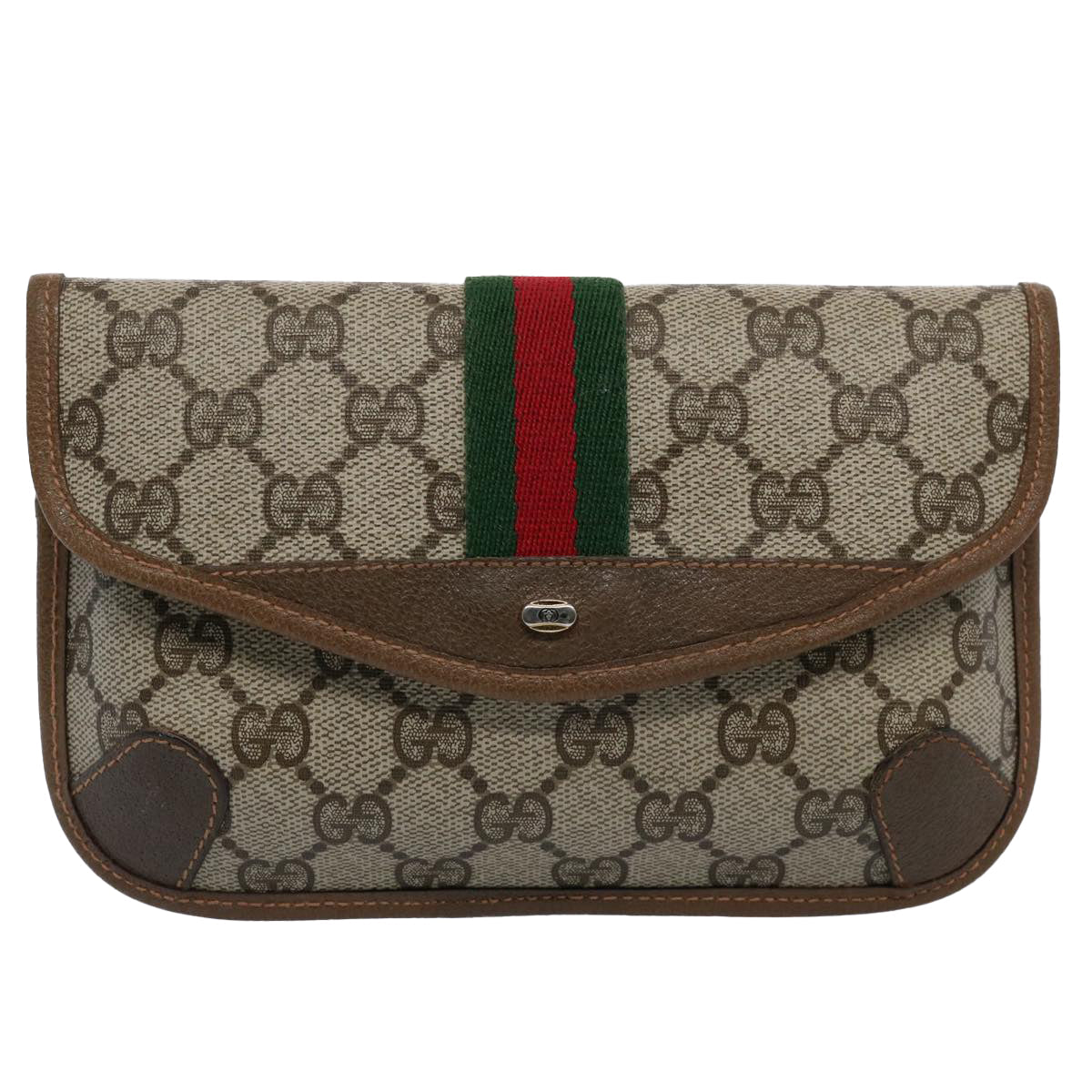 GUCCI GG Supreme Web Sherry Line Pouch Beige Red Green 89 01 021 am5317