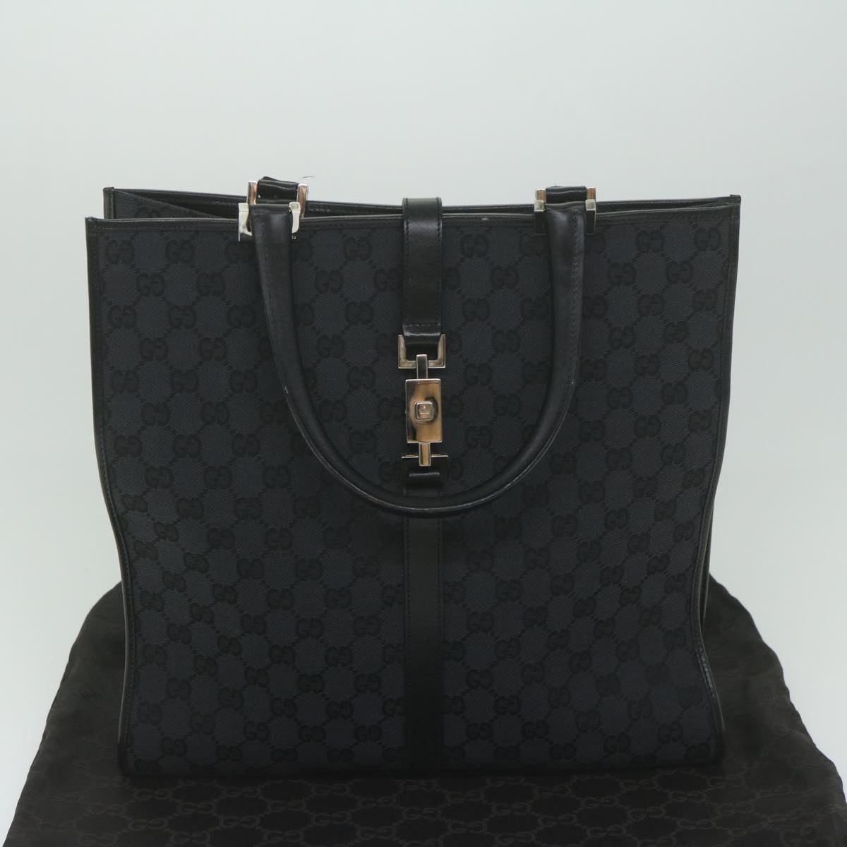 GUCCI GG Canvas Jackie Tote Bag Black 002 1064 am5349