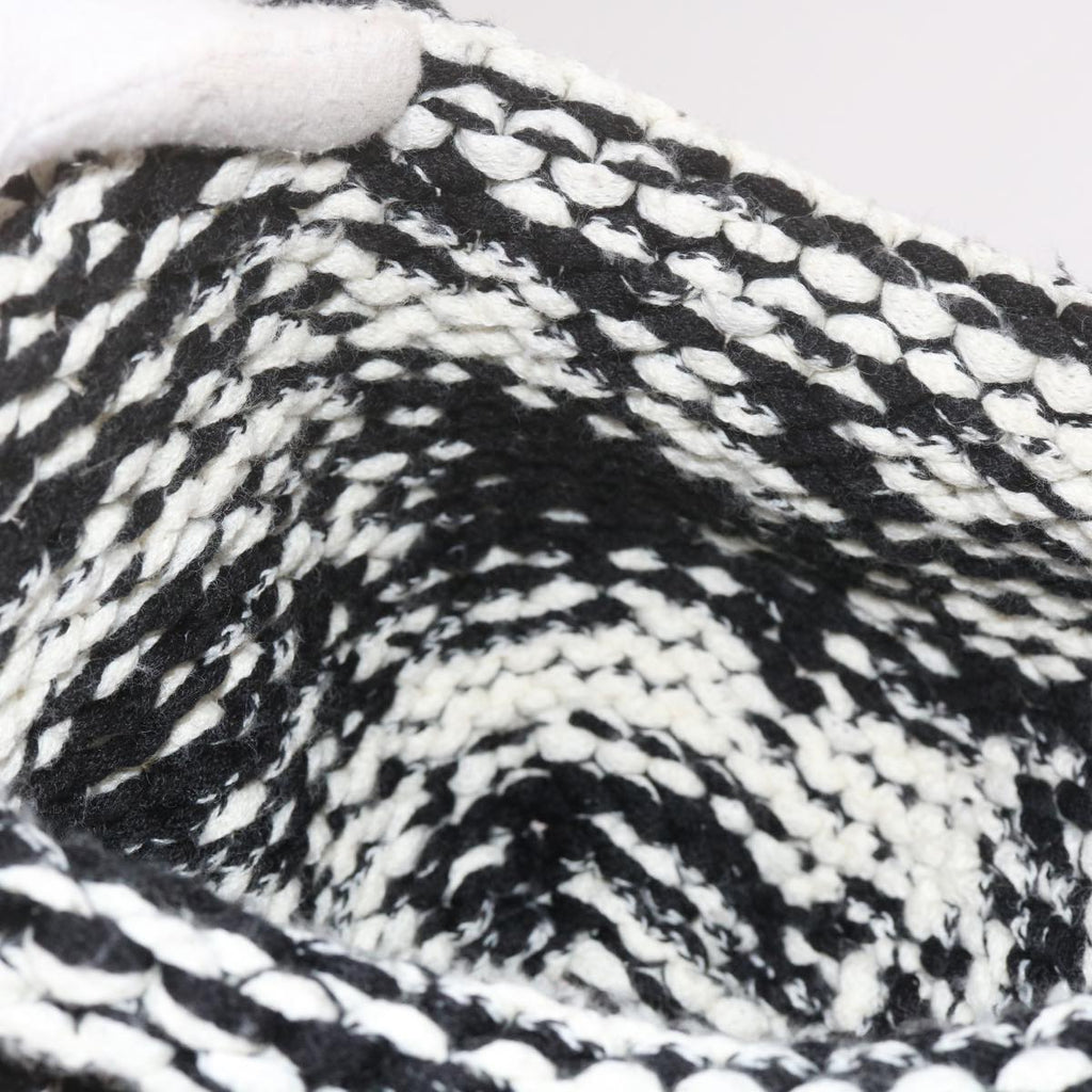 CHANEL COCO Mark Knitted Fabrics Hat Wool Black White CC am5382