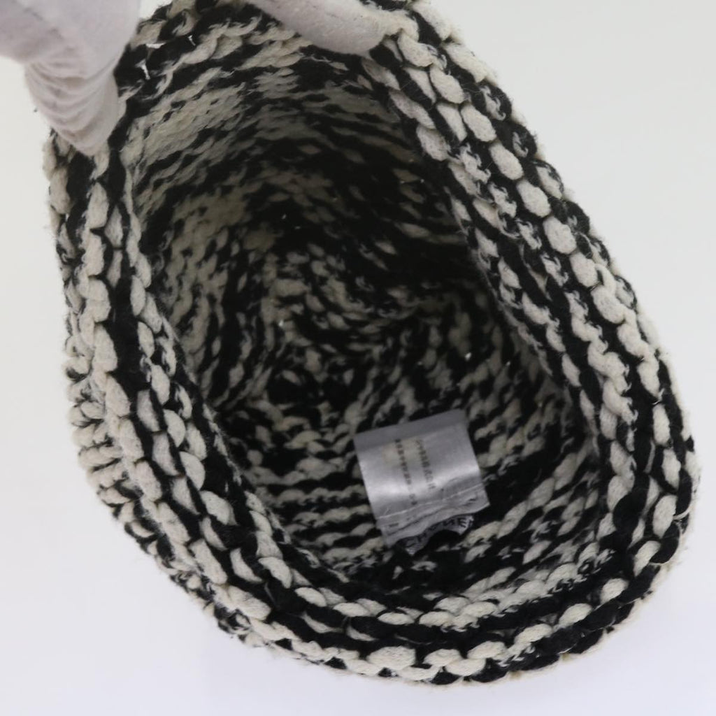 CHANEL COCO Mark Knitted Fabrics Hat Wool Black White CC am5382