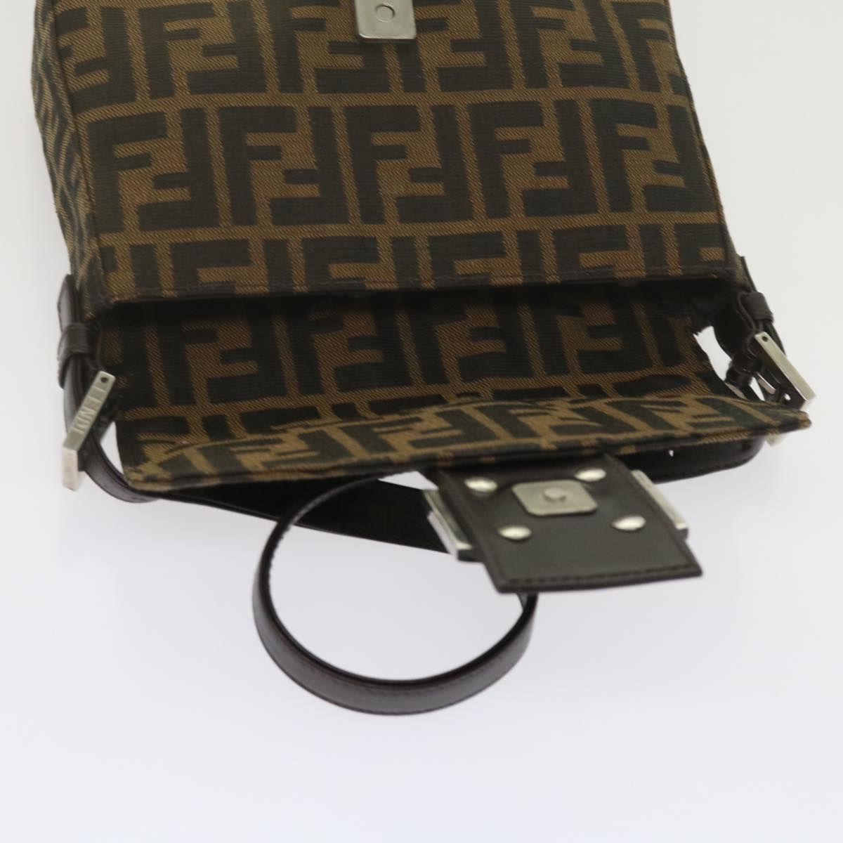 FENDI Zucca Canvas Mamma Baguette Shoulder Bag Black Brown am5417A