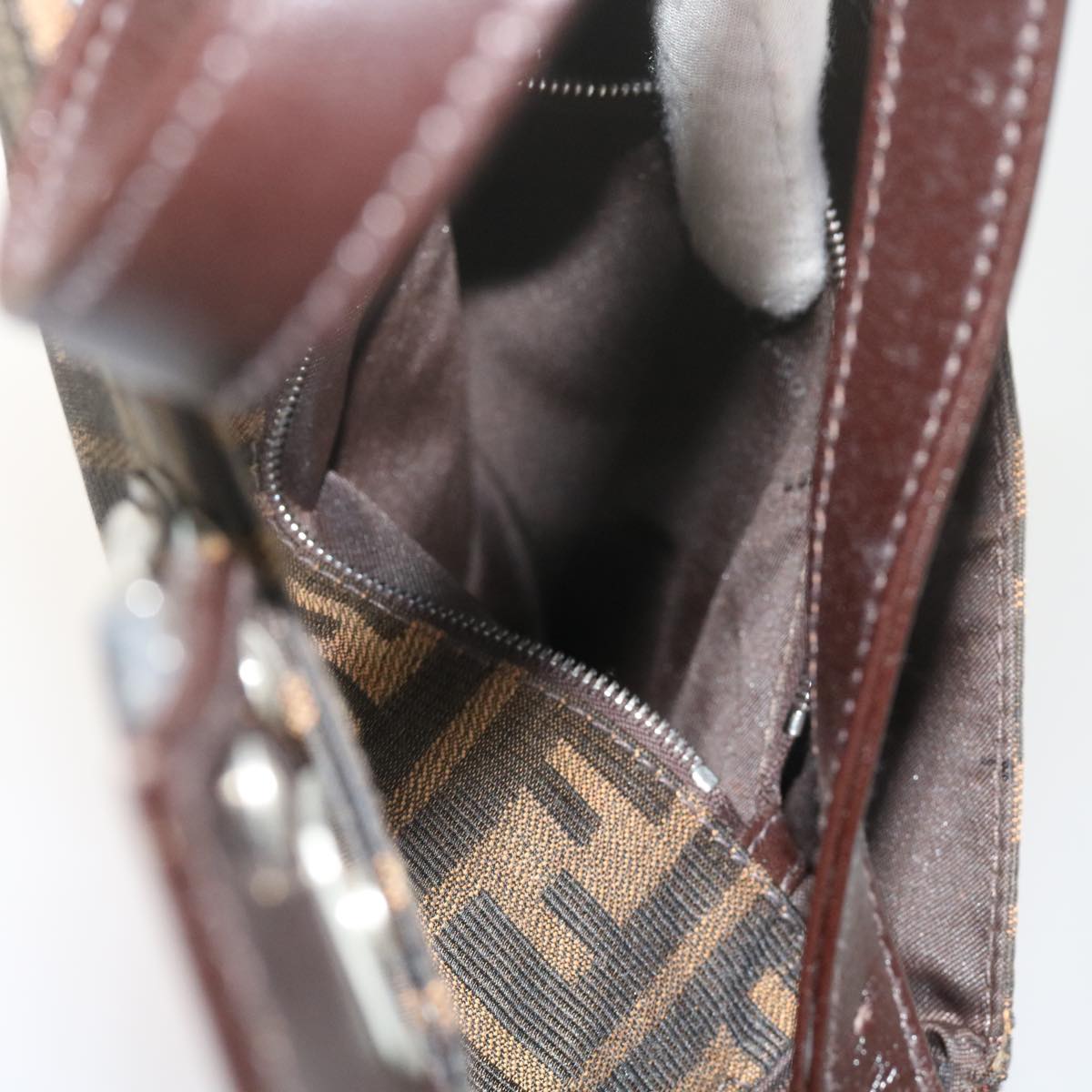 FENDI Zucca Canvas Mamma Baguette Shoulder Bag Black Brown am5417A