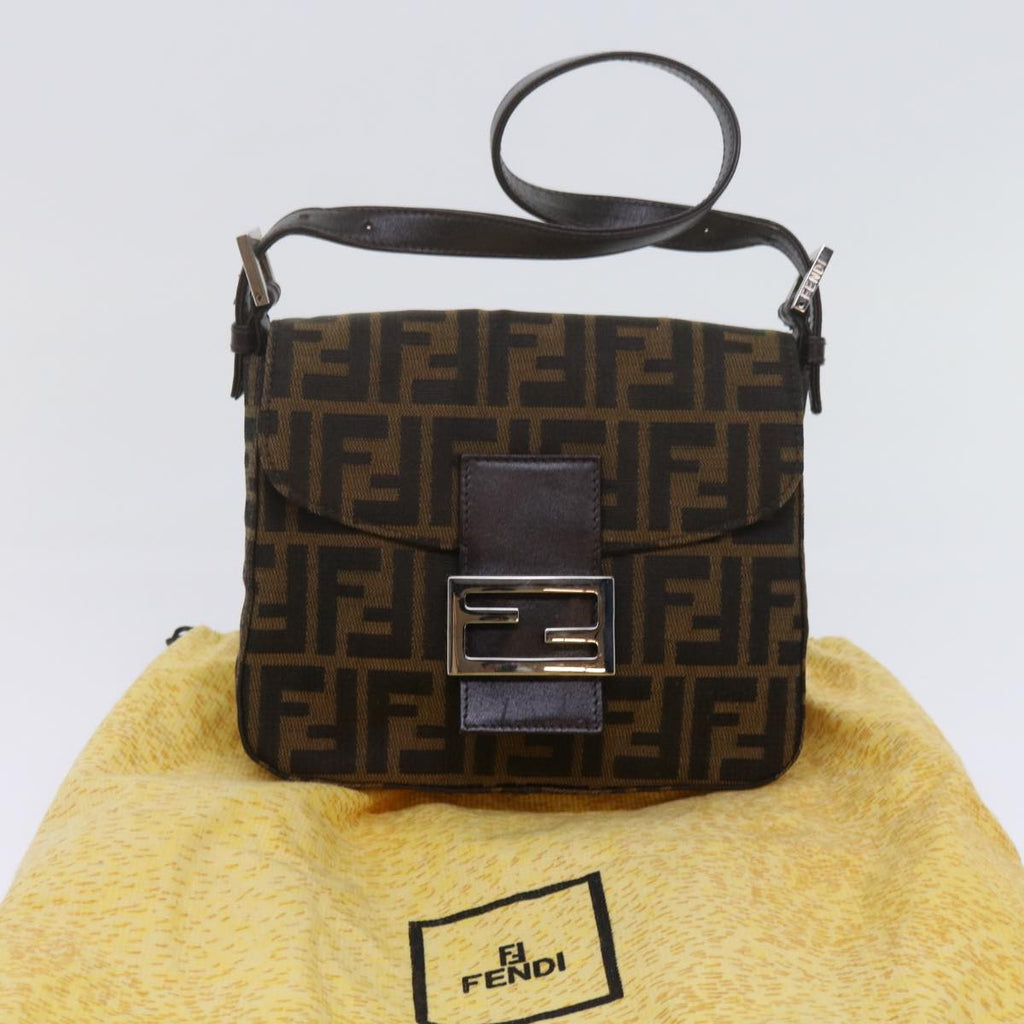 FENDI Zucca Canvas Mamma Baguette Shoulder Bag Black Brown am5417A