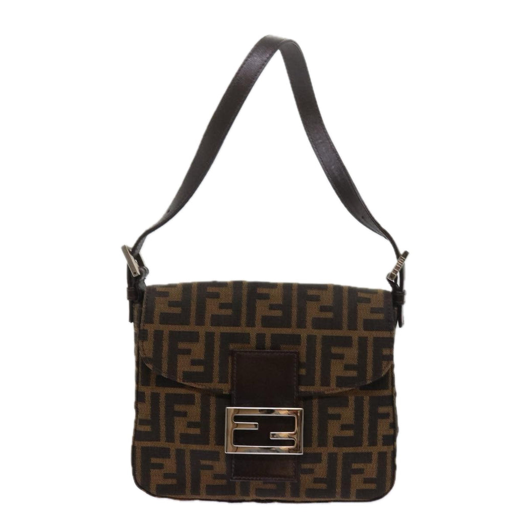 FENDI Zucca Canvas Mamma Baguette Shoulder Bag Black Brown am5417A