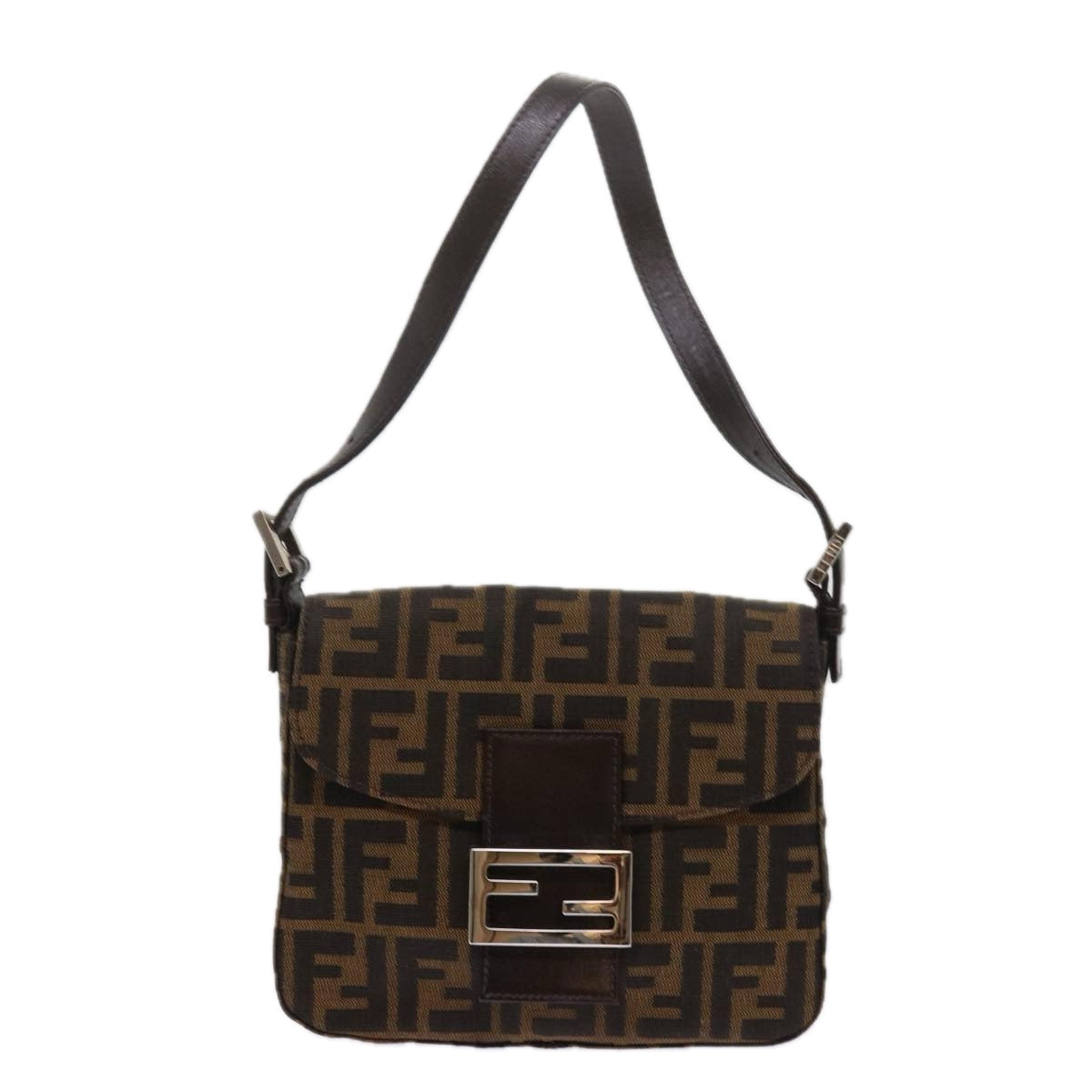 FENDI Zucca Canvas Mamma Baguette Shoulder Bag Black Brown am5417A