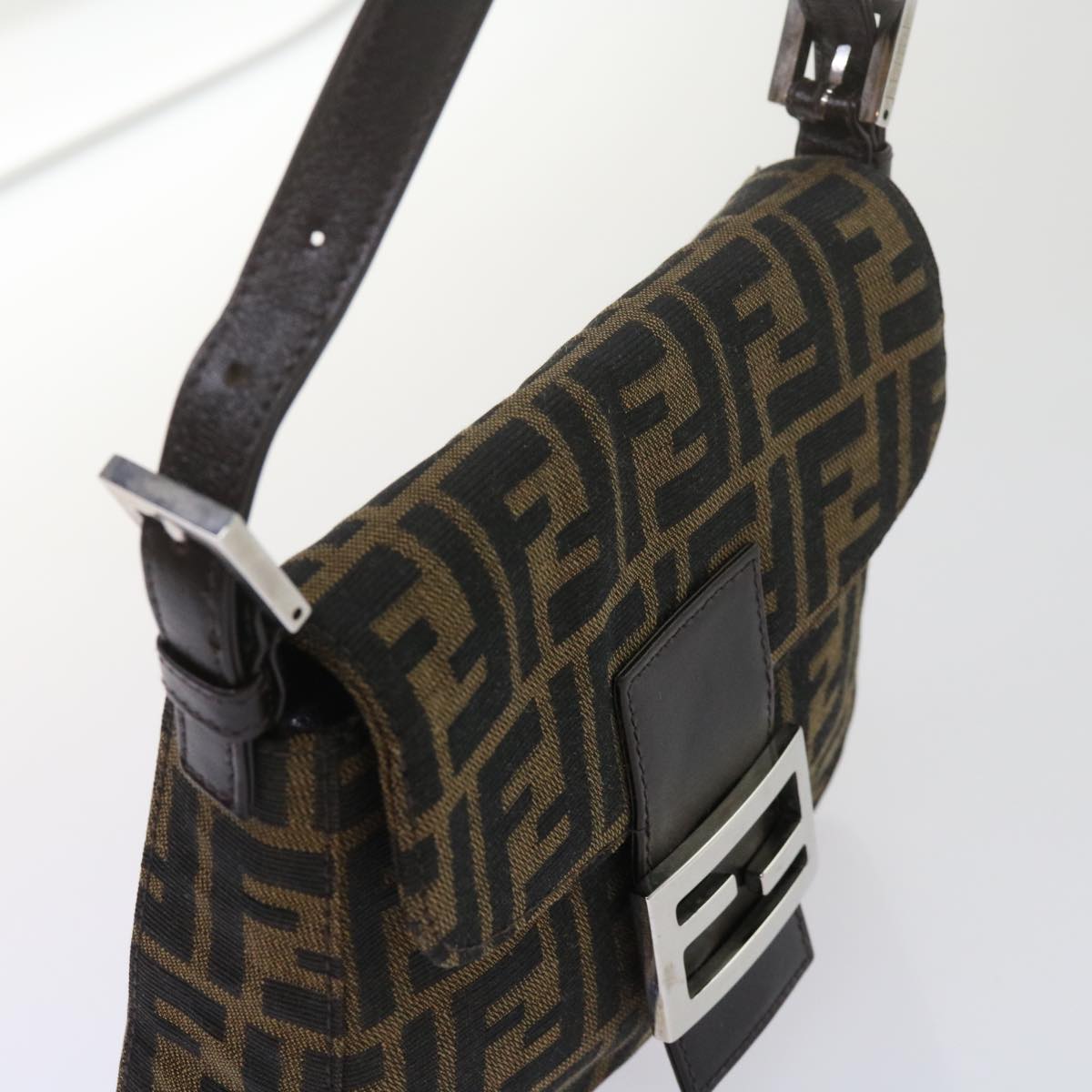 FENDI Zucca Canvas Mamma Baguette Shoulder Bag Black Brown am5417A