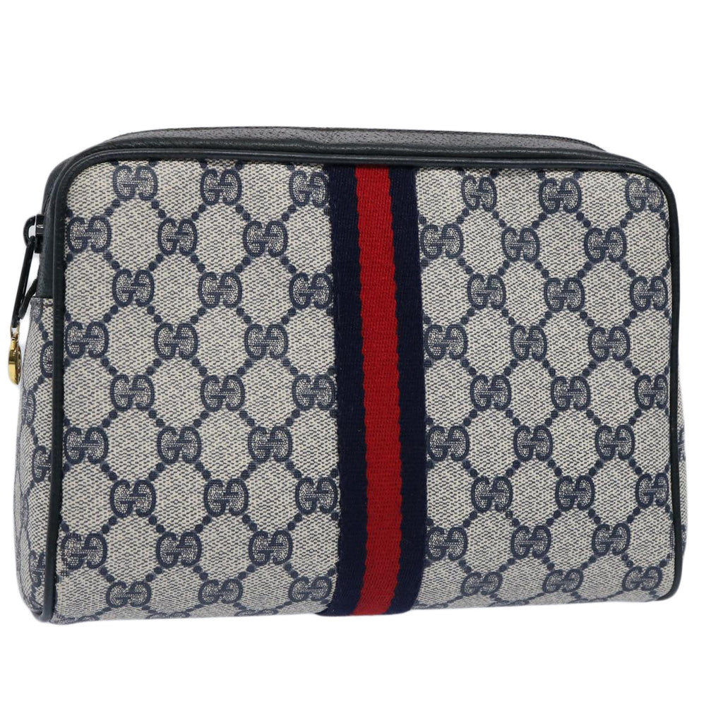 GUCCI GG Supreme Sherry Line Clutch Bag PVC Leather Red Navy 010 378 am5423