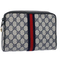 GUCCI GG Supreme Sherry Line Clutch Bag PVC Leather Red Navy 010 378 am5423