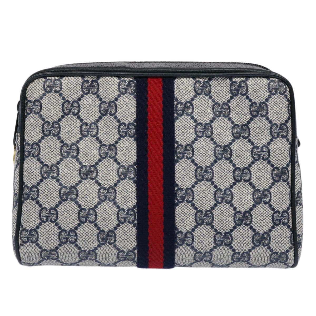 GUCCI GG Supreme Sherry Line Clutch Bag PVC Leather Red Navy 010 378 am5423