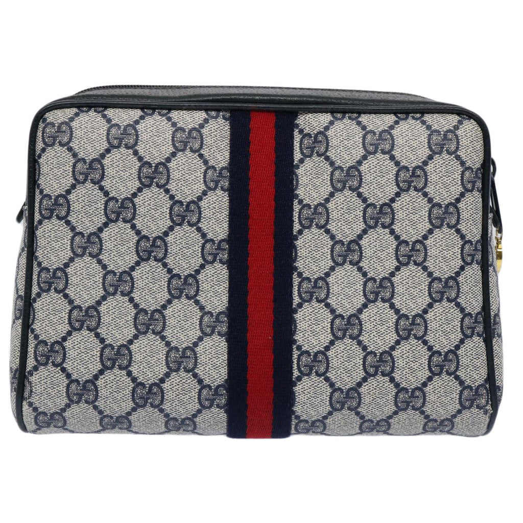 GUCCI GG Supreme Sherry Line Clutch Bag PVC Leather Red Navy 010 378 am5423