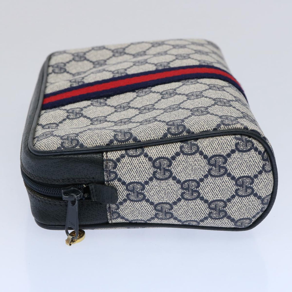 GUCCI GG Supreme Sherry Line Clutch Bag PVC Leather Red Navy 010 378 am5423