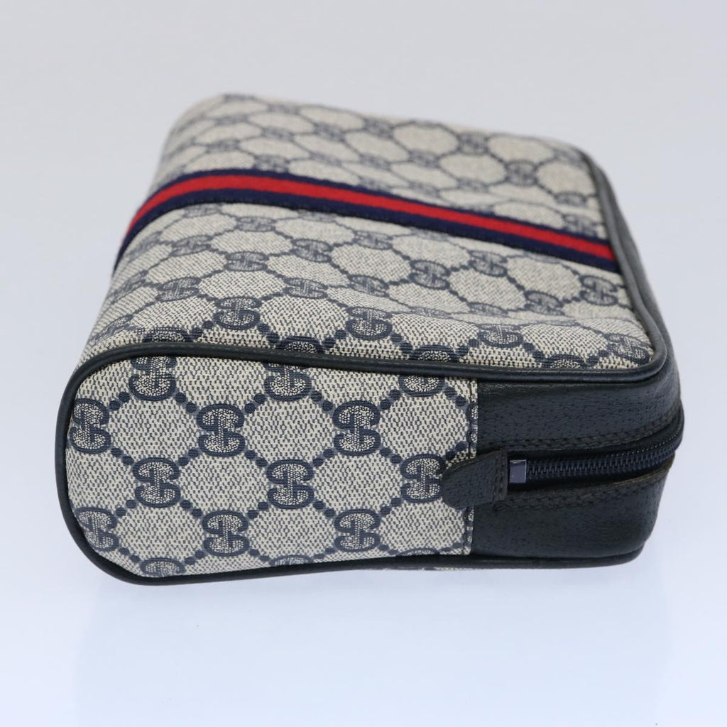GUCCI GG Supreme Sherry Line Clutch Bag PVC Leather Red Navy 010 378 am5423