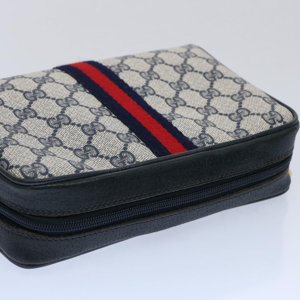 GUCCI GG Supreme Sherry Line Clutch Bag PVC Leather Red Navy 010 378 am5423