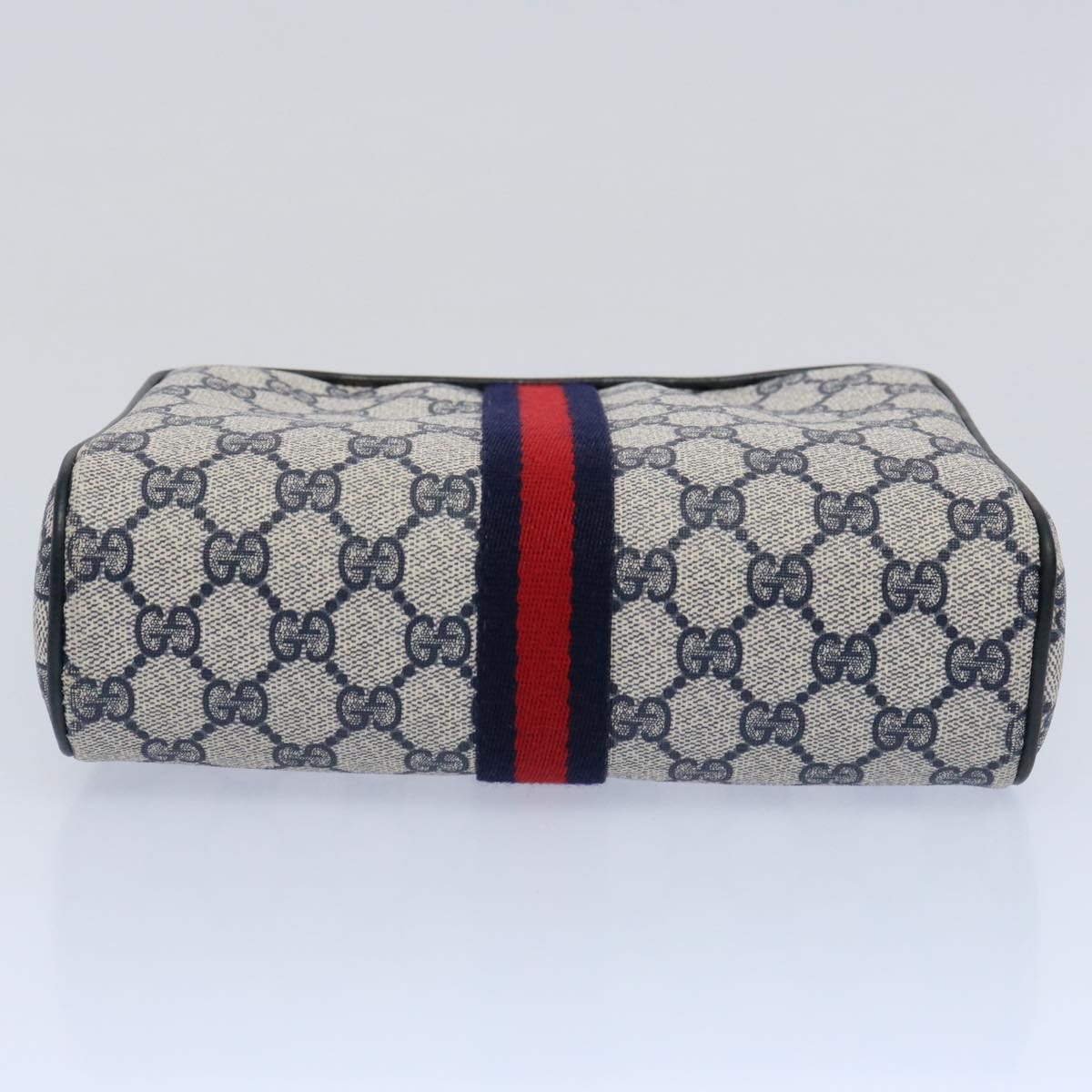 GUCCI GG Supreme Sherry Line Clutch Bag PVC Leather Red Navy 010 378 am5423
