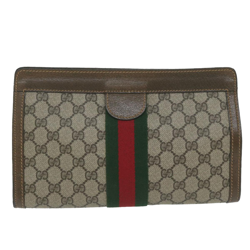 GUCCI GG Supreme Web Sherry Line Clutch Bag Beige Red 64 014 2125 28 am5424