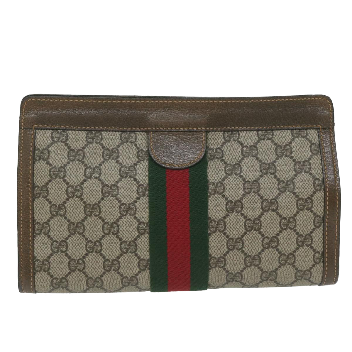 GUCCI GG Supreme Web Sherry Line Clutch Bag Beige Red 64 014 2125 28 am5424