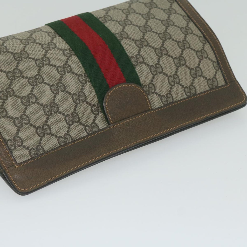 GUCCI GG Supreme Web Sherry Line Clutch Bag Beige Red 64 014 2125 28 am5424
