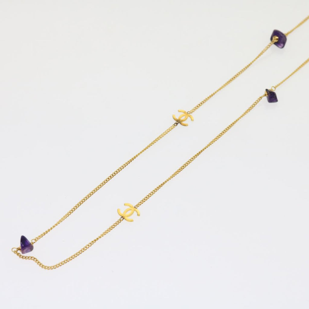 CHANEL COCO Mark Stone Necklace Gold CC am5561