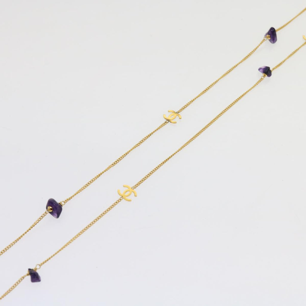 CHANEL COCO Mark Stone Necklace Gold CC am5561