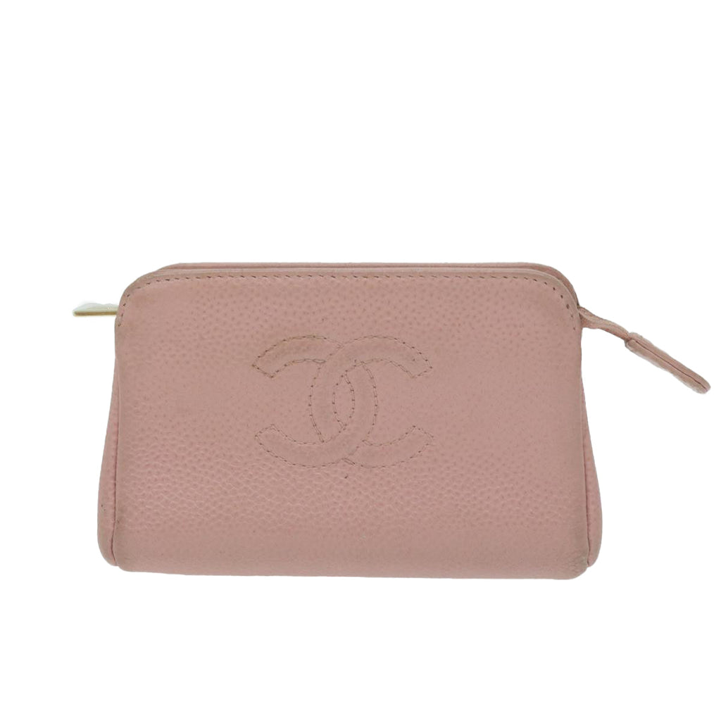 CHANEL Cosmetic Pouch Caviar Skin Pink CC am5668