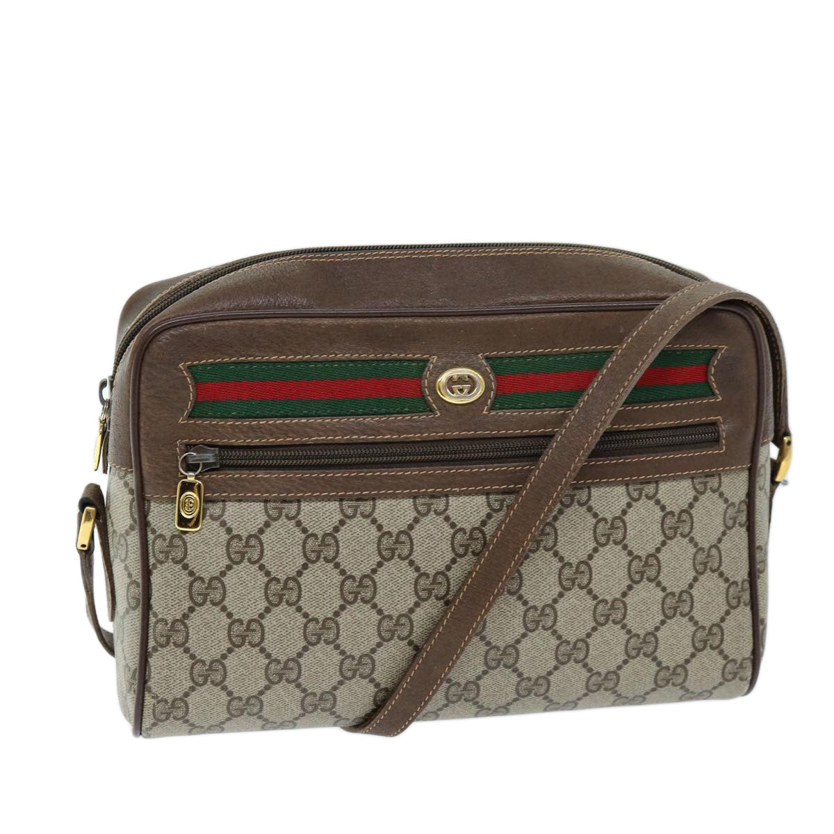 GUCCI GG Supreme Web Sherry Line Shoulder Bag PVC Beige 119 02 088 am6135