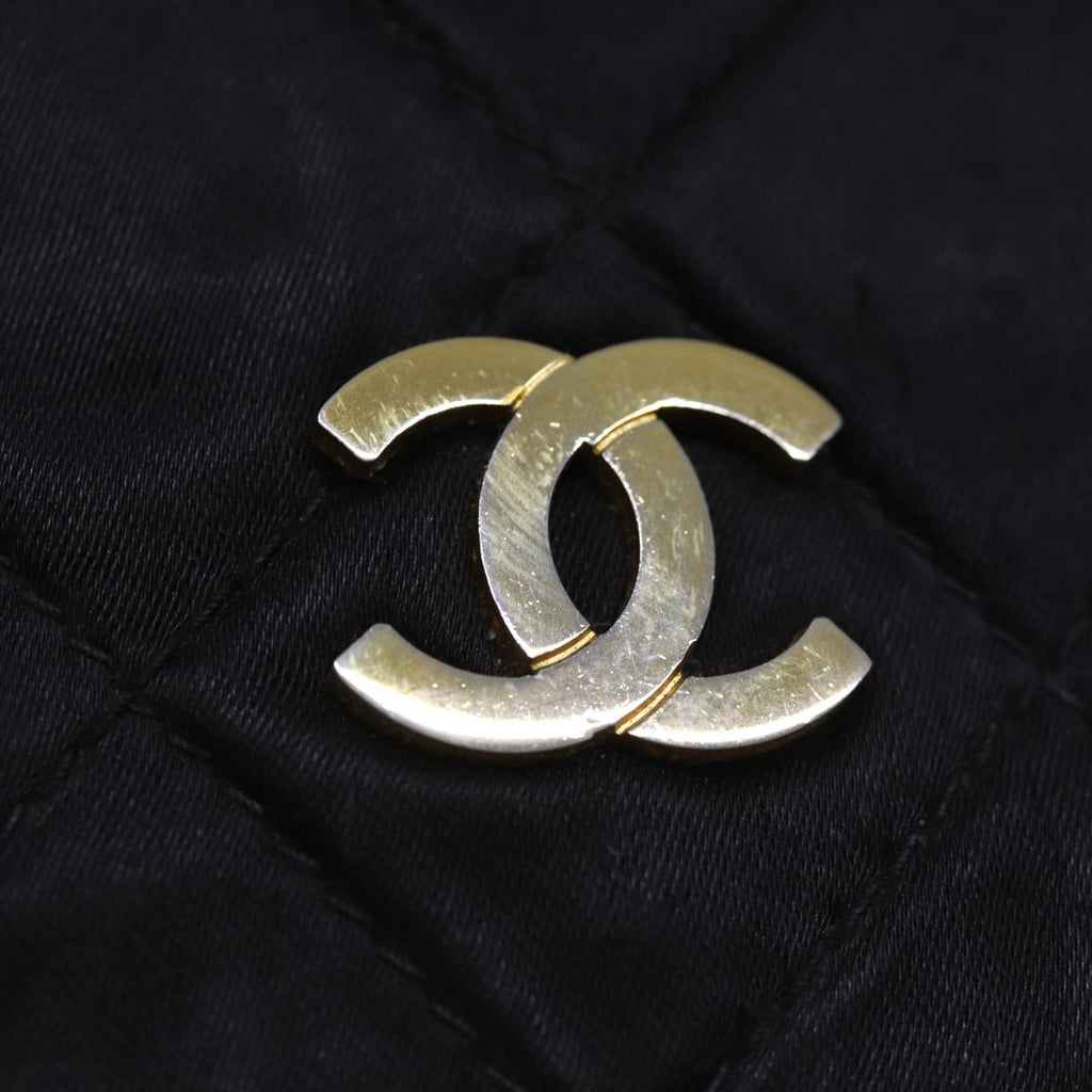 CHANEL Matelasse Chain Shoulder Bag Satin Black CC am6152A