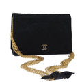 CHANEL Matelasse Chain Shoulder Bag Satin Black CC am6152A