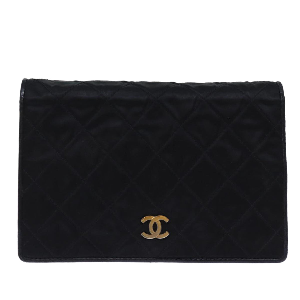 CHANEL Matelasse Chain Shoulder Bag Satin Black CC am6152A
