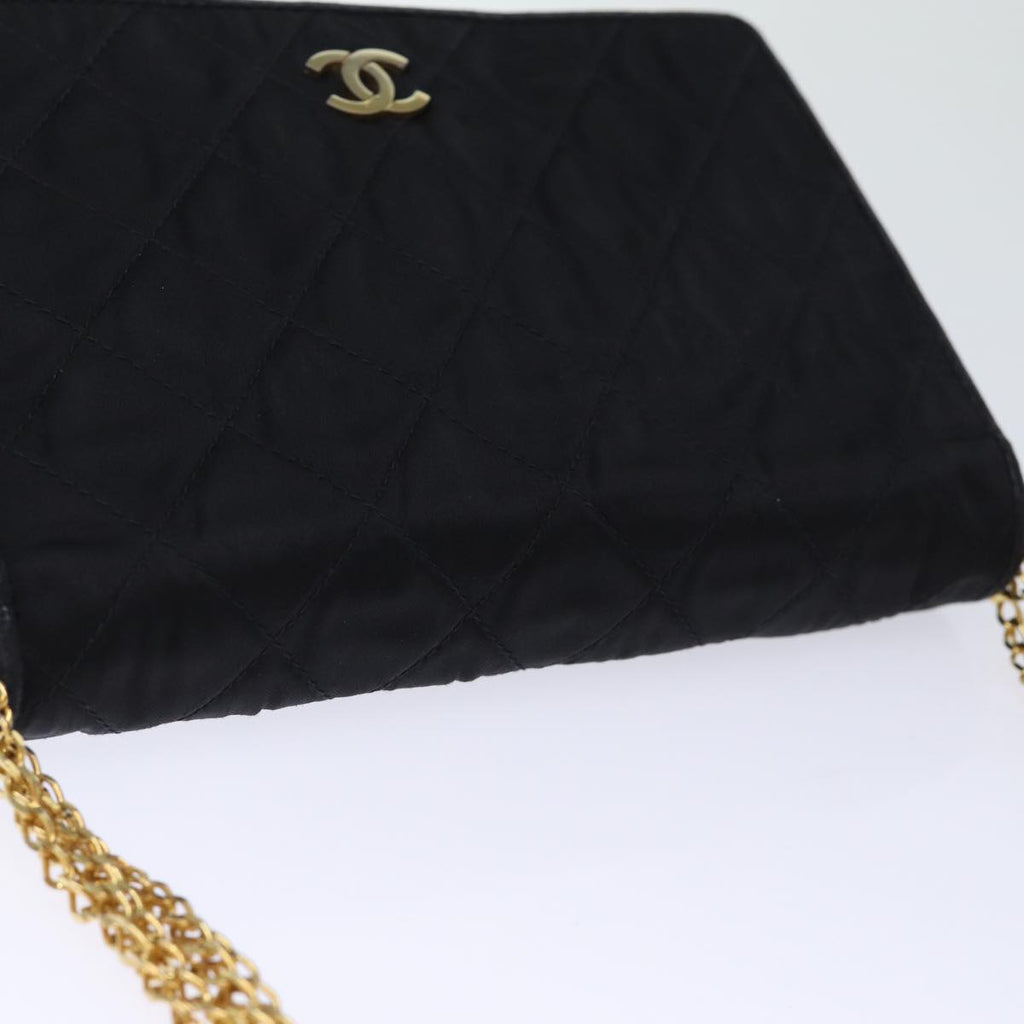 CHANEL Matelasse Chain Shoulder Bag Satin Black CC am6152A