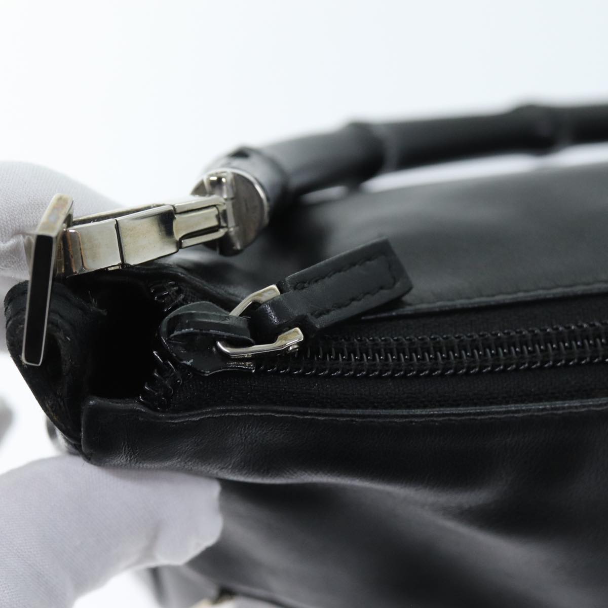GUCCI Bamboo Shoulder Bag Leather Black 001 3865 am6186