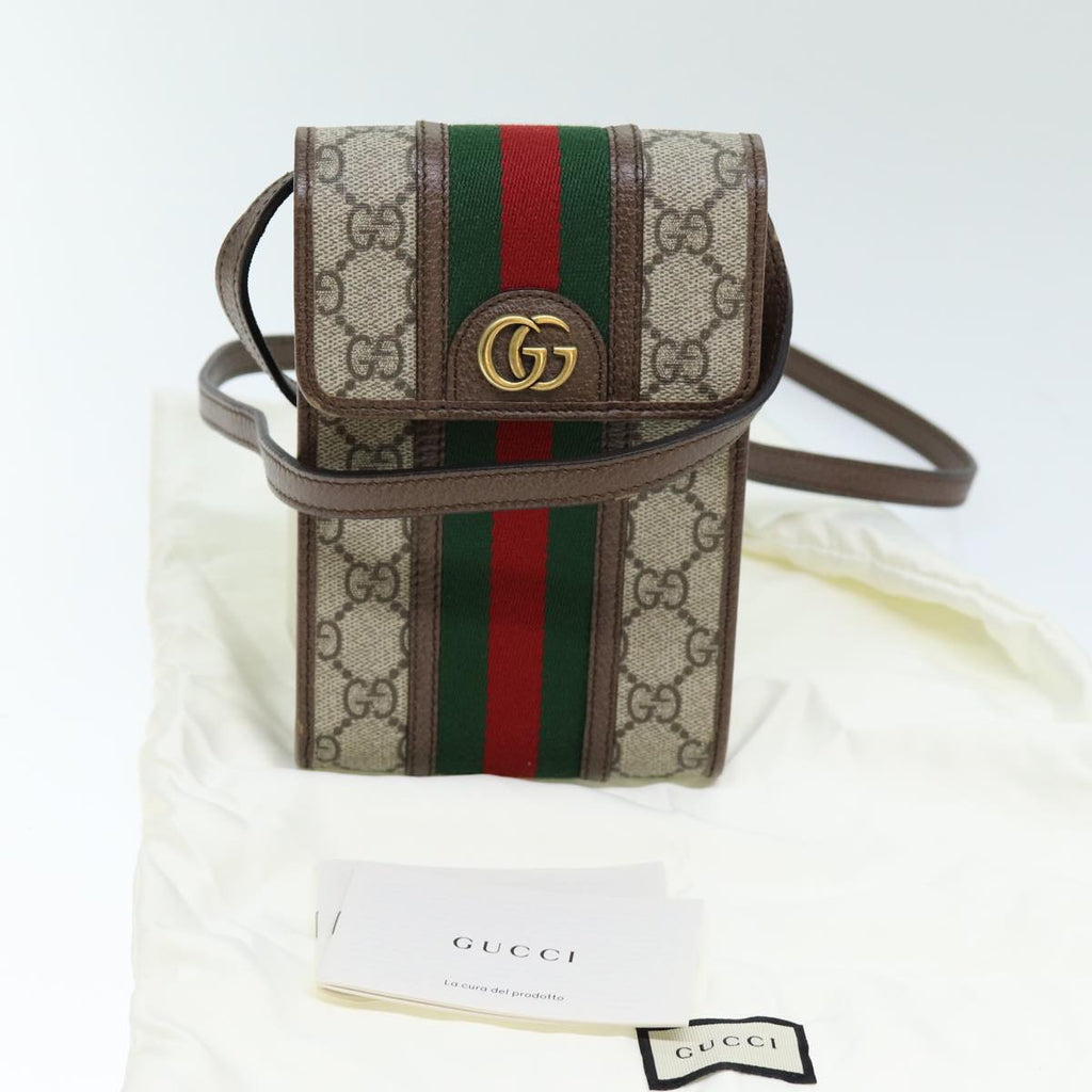 GUCCI GG Supreme Web Sherry Line Shoulder Bag PVC Beige Red 625757 am6198