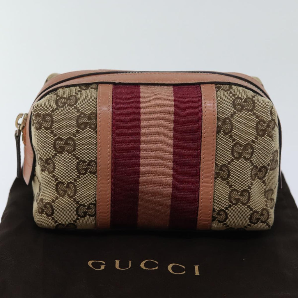 GUCCI GG Canvas Sherry Line Pouch Beige Wine Red 256636 am6220
