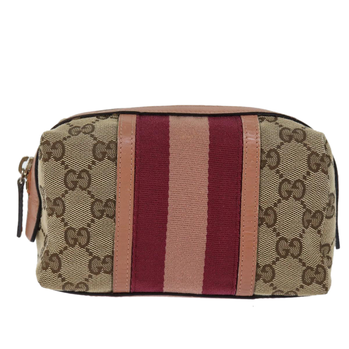 GUCCI GG Canvas Sherry Line Pouch Beige Wine Red 256636 am6220