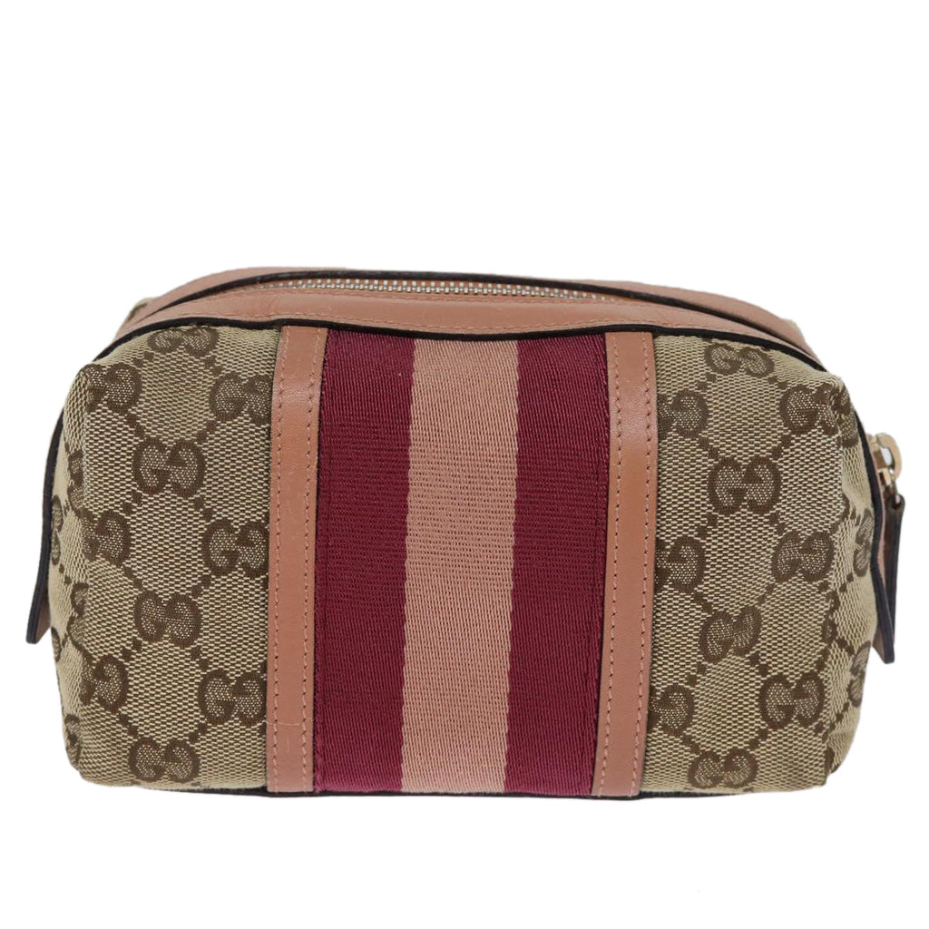 GUCCI GG Canvas Sherry Line Pouch Beige Wine Red 256636 am6220