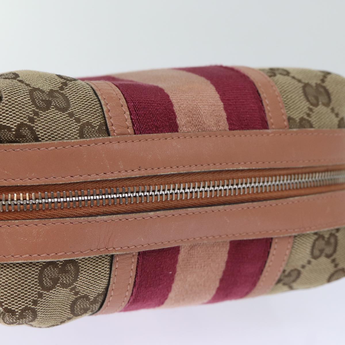 GUCCI GG Canvas Sherry Line Pouch Beige Wine Red 256636 am6220