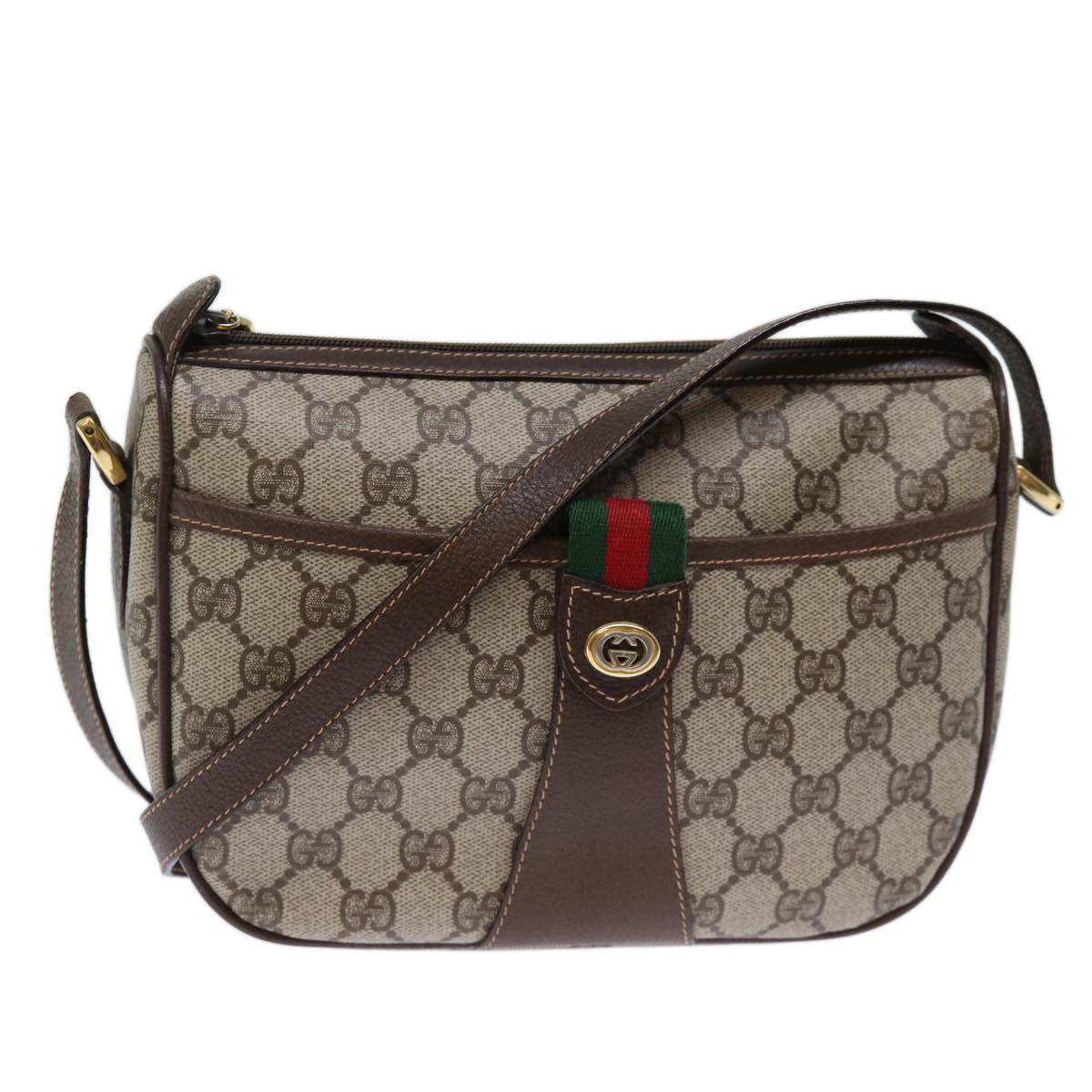 GUCCI GG Supreme Web Sherry Line Shoulder Bag Beige Red 89 02 032 am6223