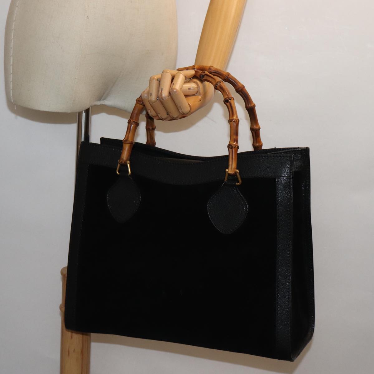 GUCCI Bamboo Hand Bag Suede Leather Black 002 123 0260 am6224