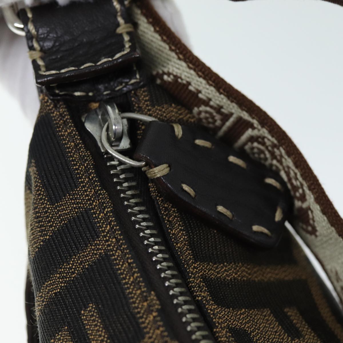 FENDI Zucca Canvas Shoulder Bag Black Brown am6285