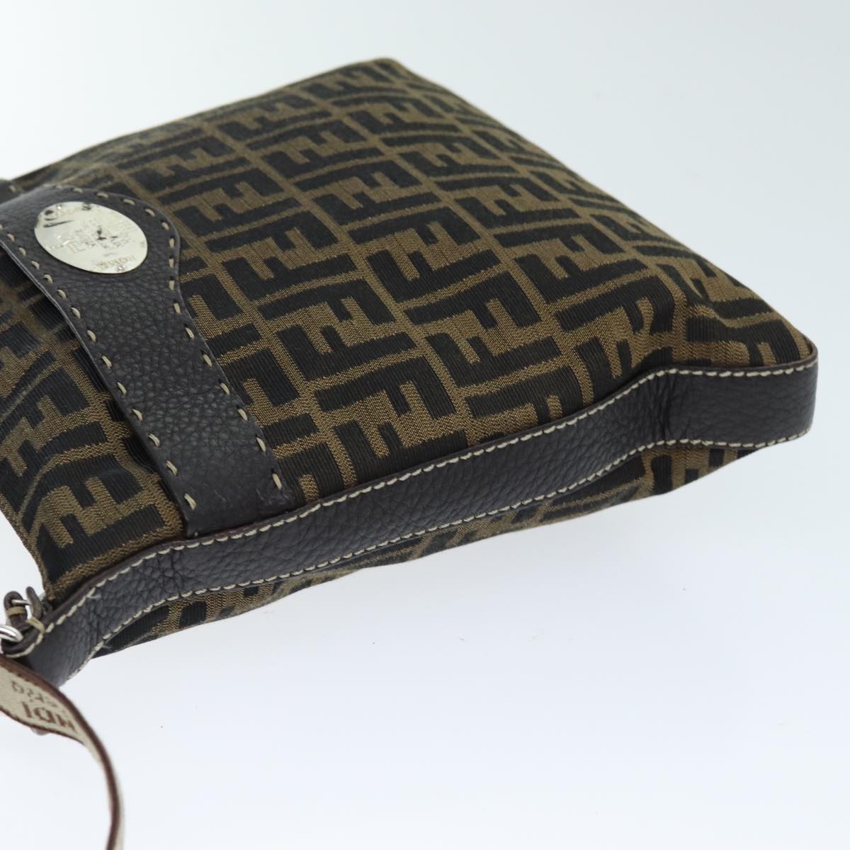 FENDI Zucca Canvas Shoulder Bag Black Brown am6285
