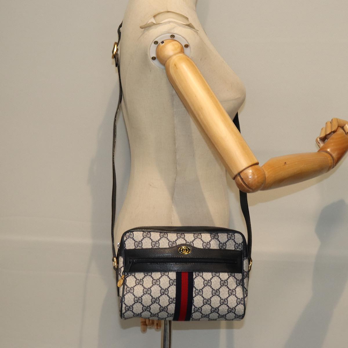 GUCCI GG Supreme Sherry Line Shoulder Bag PVC Navy Red 56 02 004 am6288