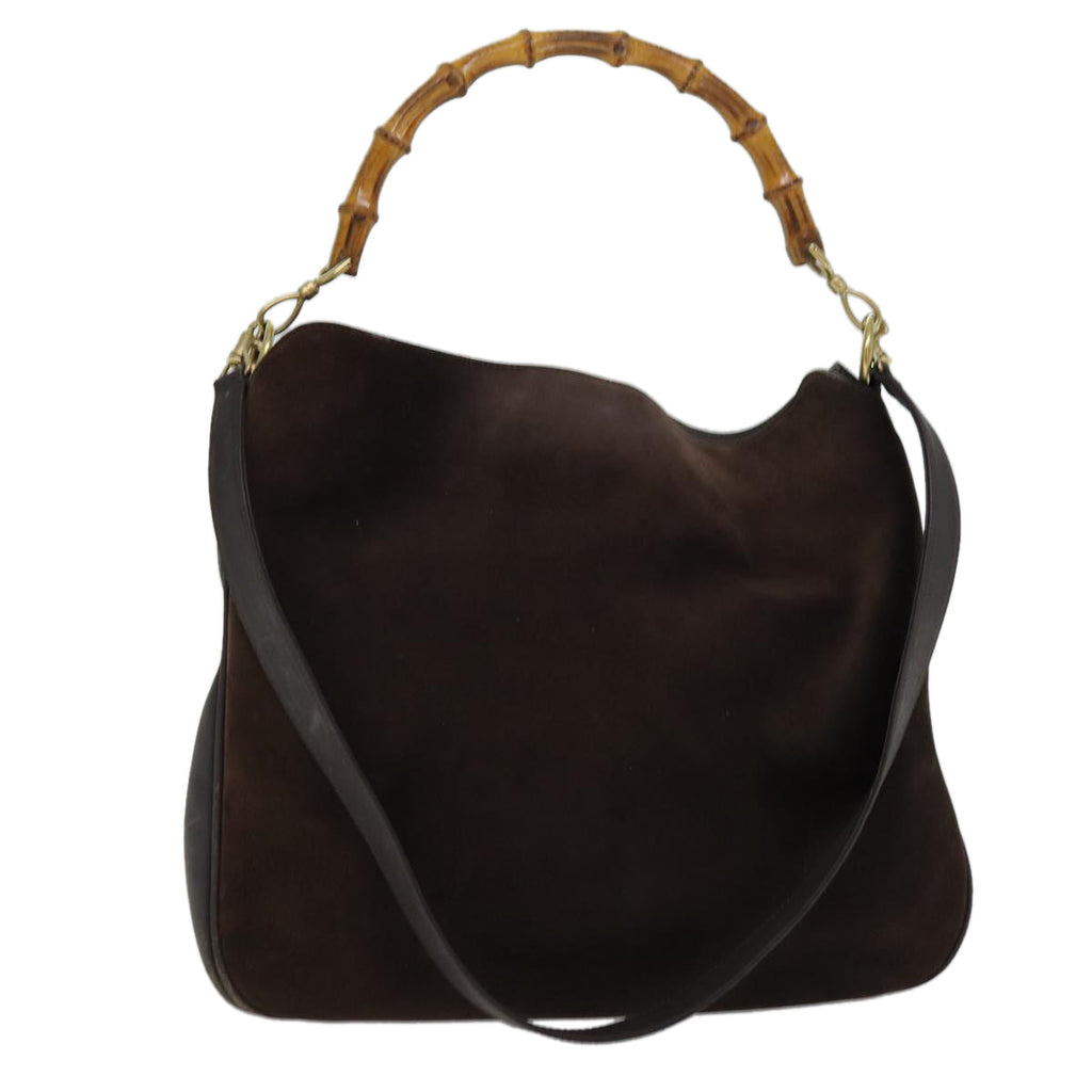 GUCCI Bamboo Hand Bag Suede 2way Brown 001 3444 1577 am6304