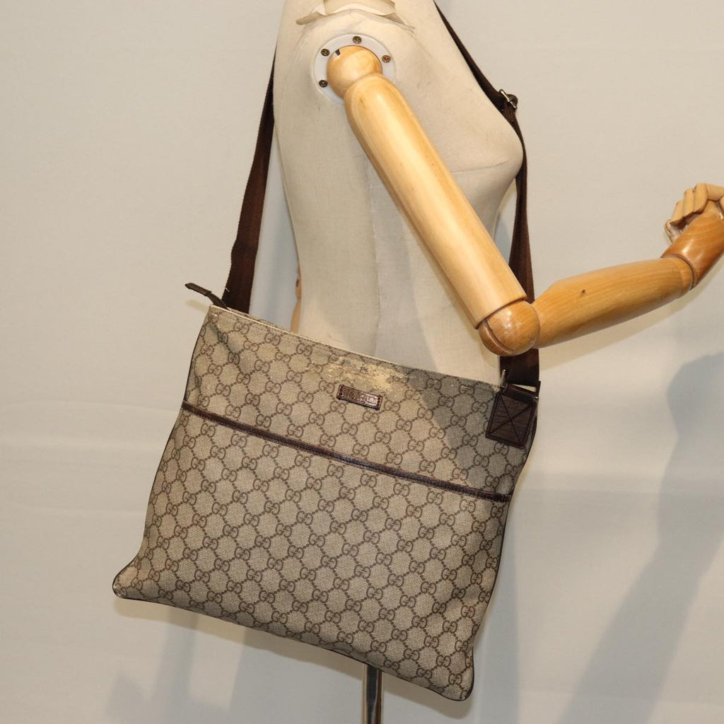 GUCCI GG Supreme Shoulder Bag PVC Leather Beige 141198 am6305