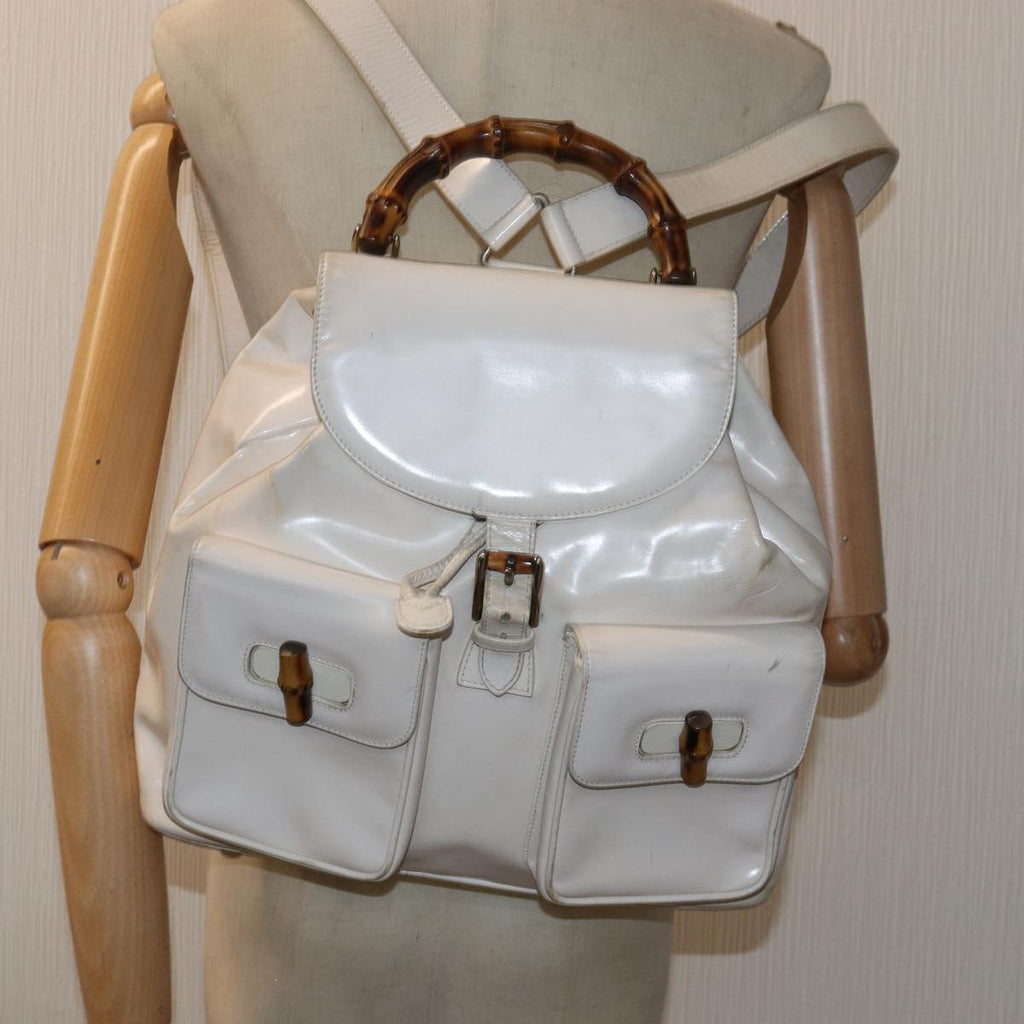 GUCCI Bamboo Hand Bag Patent leather White 003 2058 0016 5 am6347