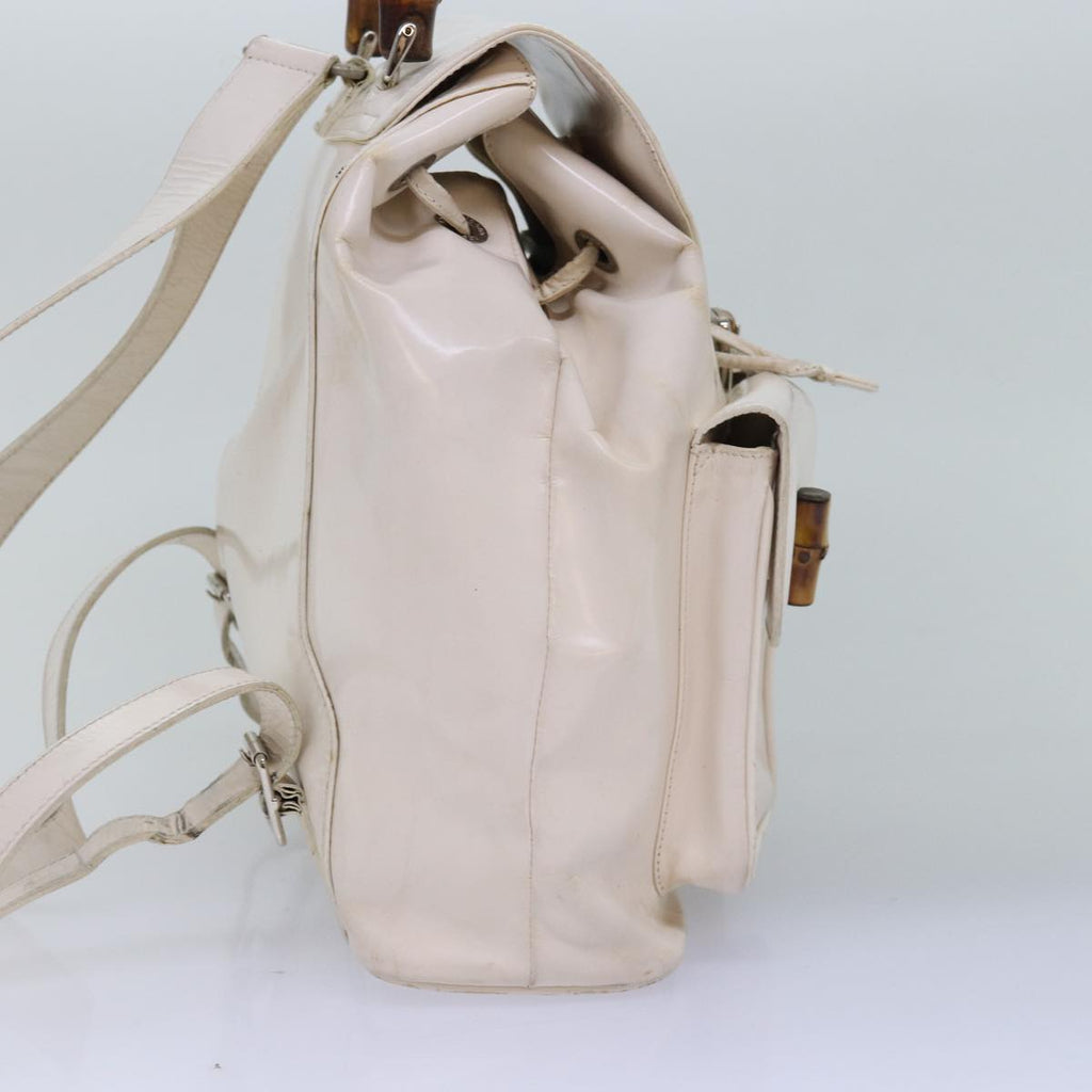 GUCCI Bamboo Hand Bag Patent leather White 003 2058 0016 5 am6347