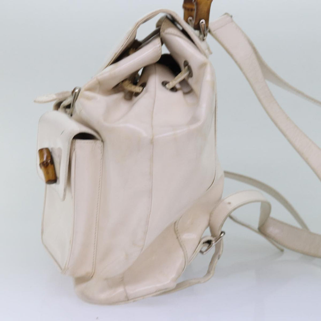 GUCCI Bamboo Hand Bag Patent leather White 003 2058 0016 5 am6347