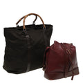 GUCCI Cartier Hand Bag Leather 2Set Khaki Wine Red am6367