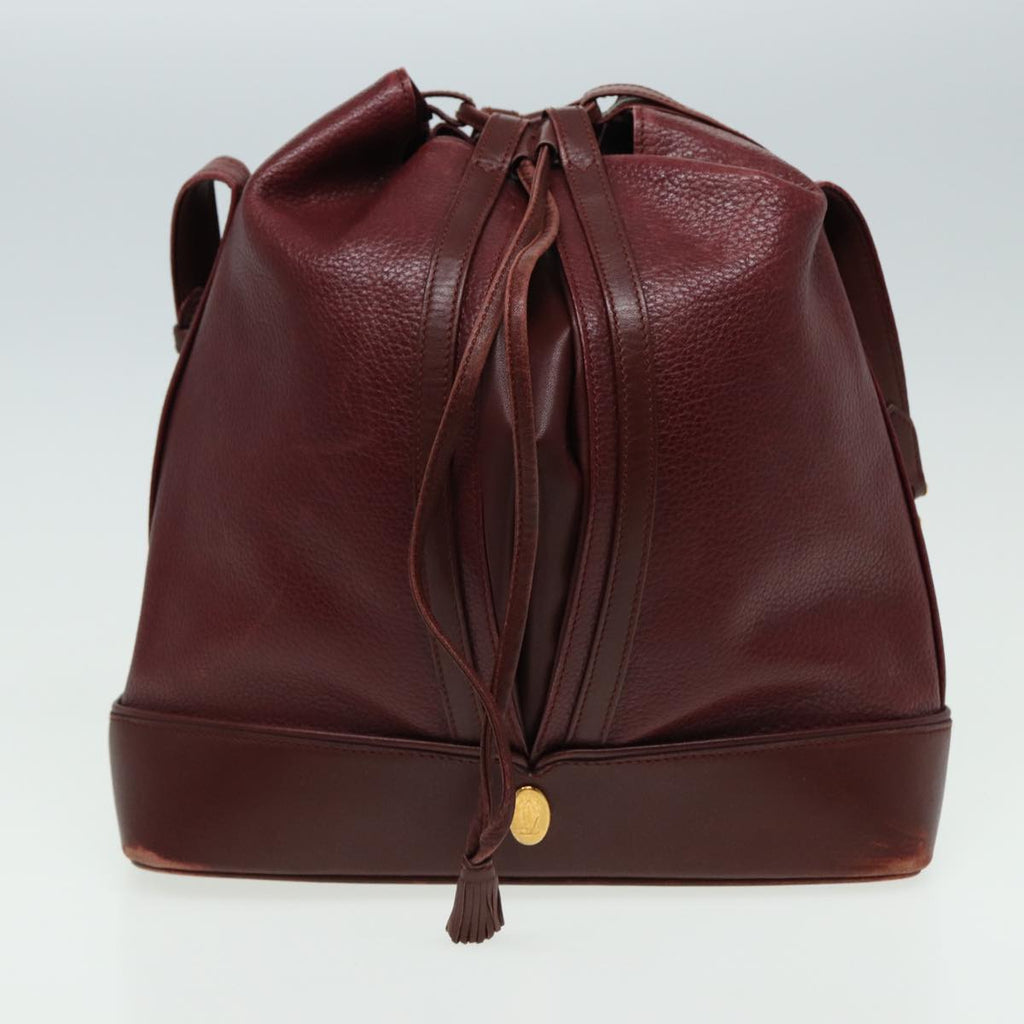 GUCCI Cartier Hand Bag Leather 2Set Khaki Wine Red am6367